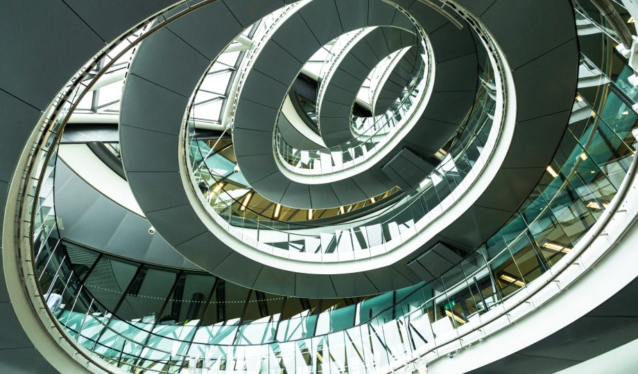 Abstract modern architecture and winding staircase in London, UK Abstract modern architecture and winding staircase in London, UK